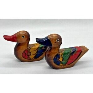 Vintage Korean Wedding Ducks Hand Carved Wood Pair Traditional Gift Love Luck
